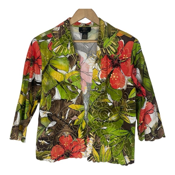 Trenz Jackets & Blazers - Trenz Woman by Theresa Renz Floral Blazer Jacket Lightweight with Cut Outs 1X‎